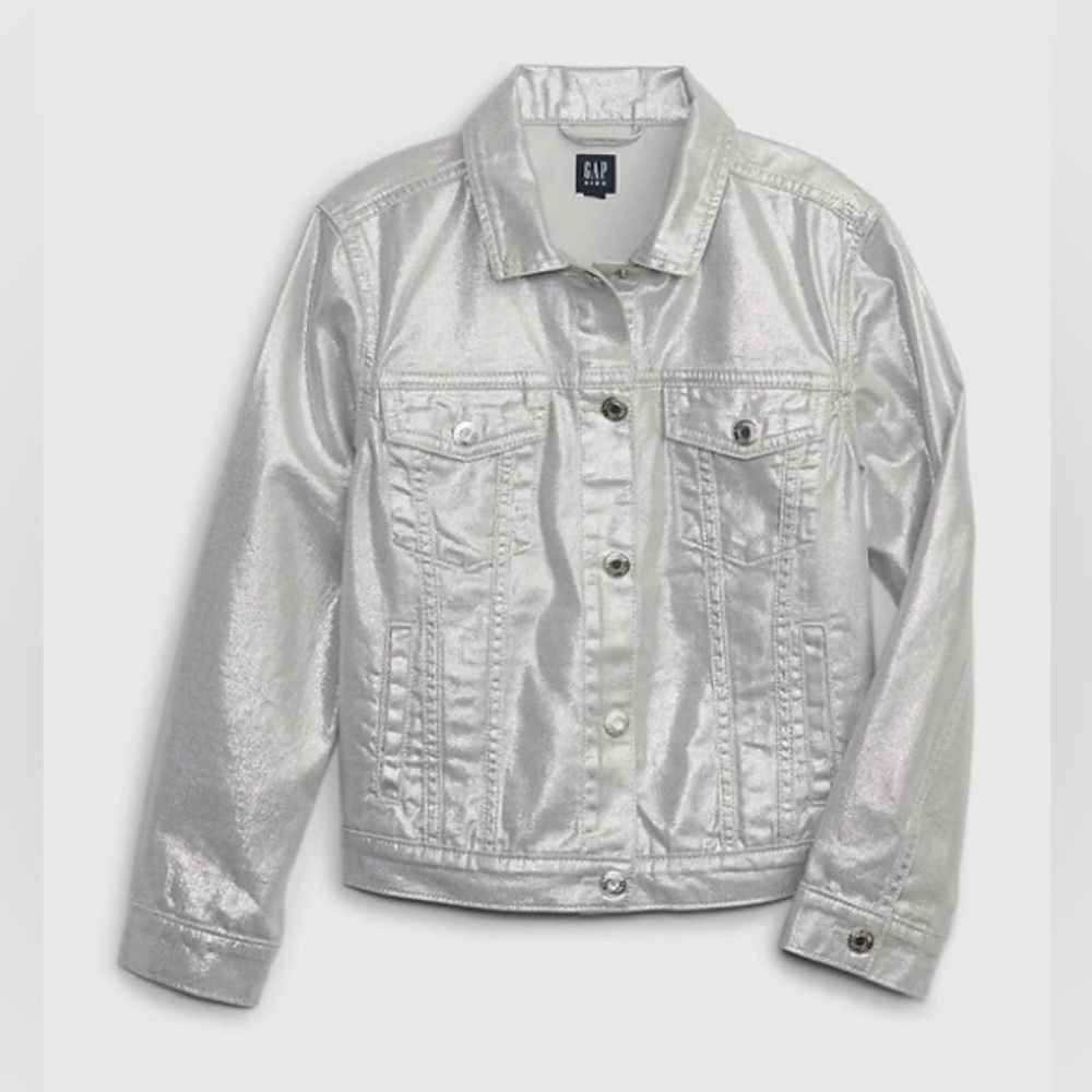 GAP Shimmering Silver Denim Jacket  
Size LX 12-13